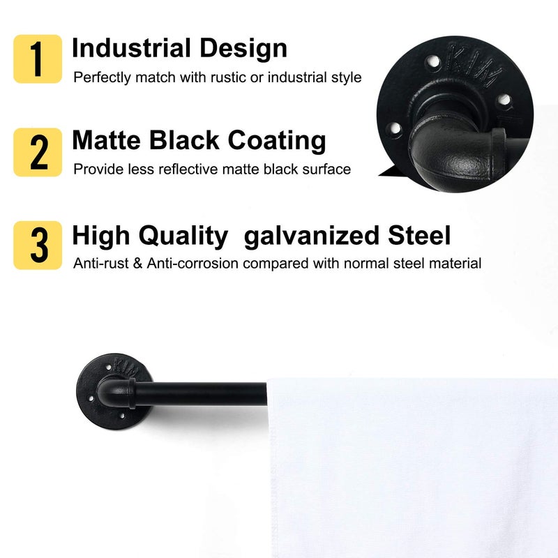 HouseAid 36 Inch Industrial Pipe Towel Bar, Farmhouse Rustic Towel Holder, Vintage Style Towel Rod for Bathroom, Wall Mounted, Matte Black - Image 4